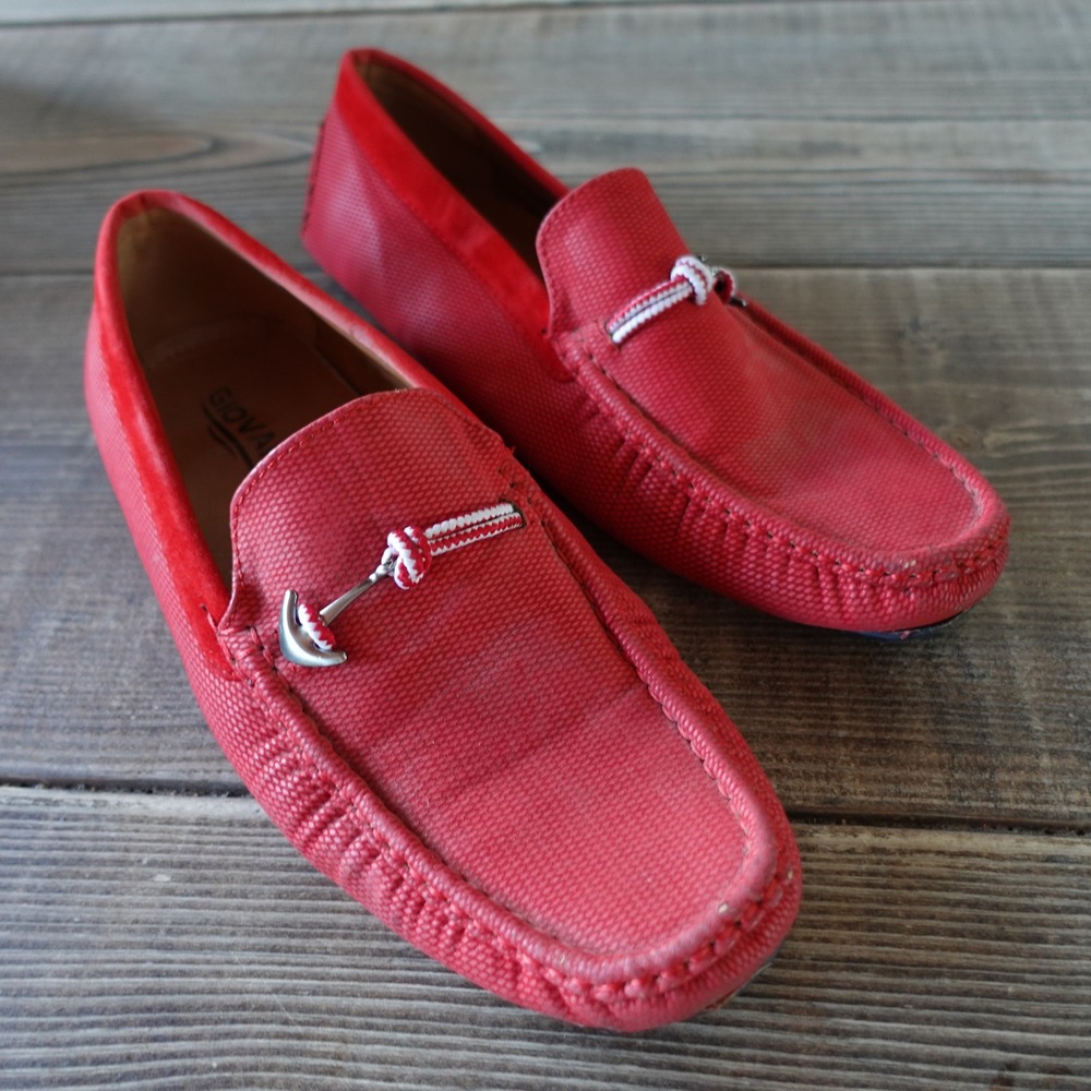 Giovanni Loafers Mens 9 Red Anchor Nautical Driving Shoes Slip On‎ Yacht Preppy